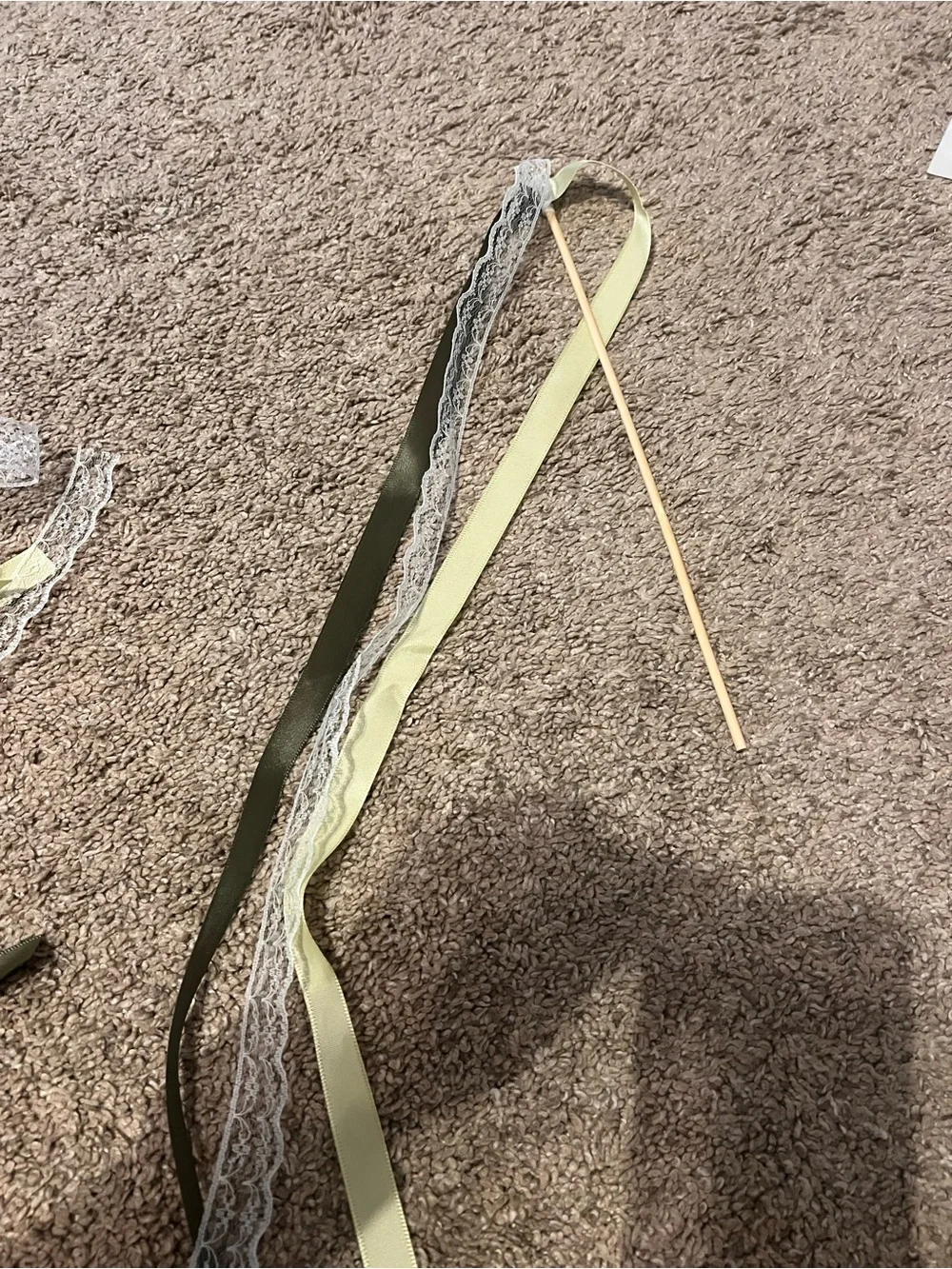 Decorative Ribbon Wand in Light Green and Olive - Unbranded